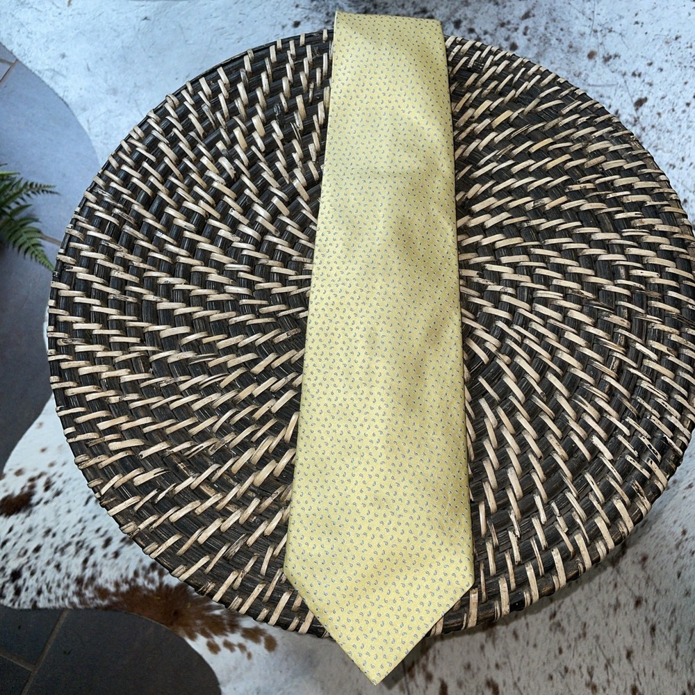 Brooks Brothers Pure Silk Men's Necktie‎ Trending Yellow Mini Blue Paisley 58" - Picture 7 of 8